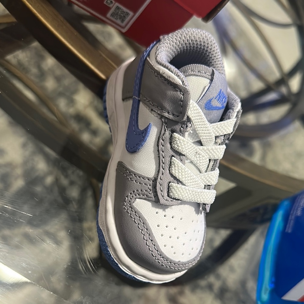 Kids White and Blue Nike Shoes